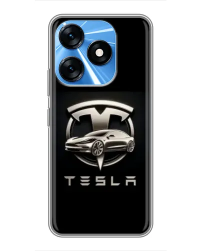 Чехол для TECNO Spark 10 с картинкой «Tesla — серебристое авто»