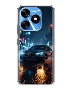 Чехол для TECNO Spark 10 с картинкой «Ночной город и Audi»