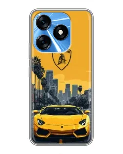 Чехол для TECNO Spark 10 с картинкой «Желтый Lamborghini город»