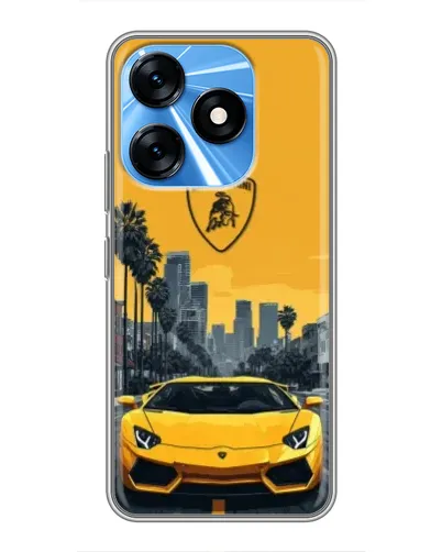 Чехол для TECNO Spark 10 с картинкой «Желтый Lamborghini город»