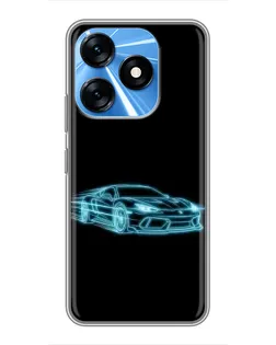 Чехол для TECNO Spark 10 с картинкой «Неоновый контур Lamborghini»