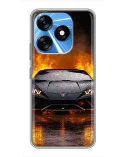 Чехол для TECNO Spark 10 с картинкой «Lamborghini в огне»