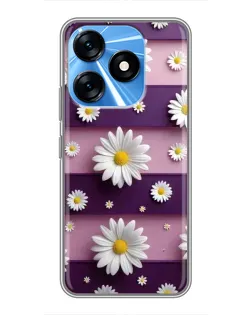 Чехол для TECNO Spark 10 с картинкой «Ромашки на фиолетовом»