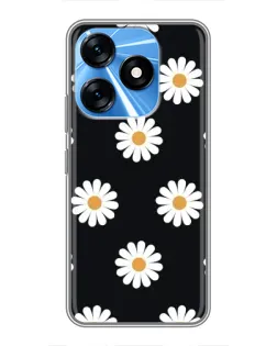 Чехол для TECNO Spark 10 с картинкой «Ромашки на черном»