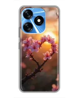 Чехол для TECNO Spark 10 с картинкой «Розовый цвет сердце на фоне заката»
