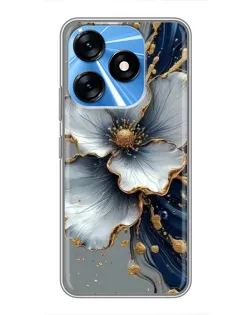 Чехол для TECNO Spark 10 с картинкой «Белый цветок и золотой флюид»