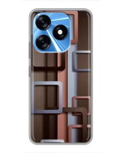 Чехол для TECNO Spark 10 с картинкой «Коричневые объемные квадраты»