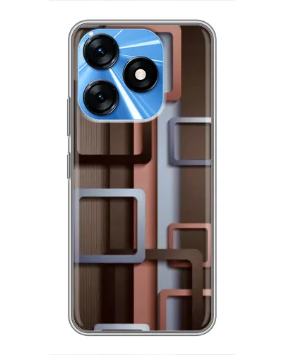 Чехол для TECNO Spark 10 с картинкой «Коричневые объемные квадраты»
