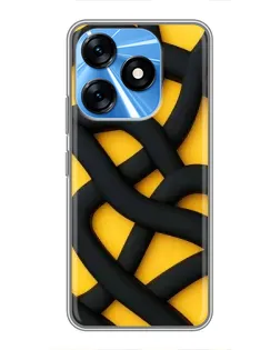 Чехол для TECNO Spark 10 с картинкой «Черное желтое переплетение»