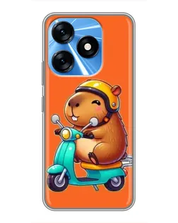 Чехол для TECNO Spark 10 с картинкой «Капибара на скутере»