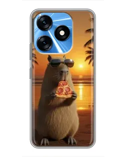 Чехол для TECNO Spark 10 с картинкой «Капибара с пиццей»
