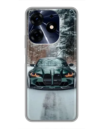 Чехол для TECNO Spark 10c с картинкой «BMW в зимнем лесу»