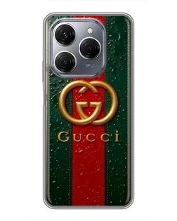 Чехол для TECNO Spark 20 Pro с картинкой «Gucci — фирменная полоса и золото»