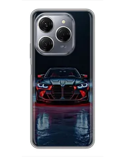Чехол для TECNO Spark 20 Pro с картинкой «BMW на мокрой дороге»