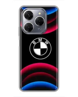 Чехол для TECNO Spark 20 Pro с картинкой «Логотип BMW и неоновые дуги»