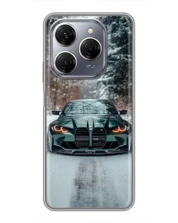Чехол для TECNO Spark 20 Pro с картинкой «BMW в зимнем лесу»