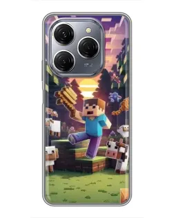 Чехол для TECNO Spark 20 Pro с картинкой «Стив на ферме»