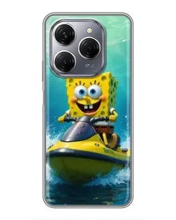Чехол для TECNO Spark 20 Pro с картинкой «Спанч Боб на гидроцикле»