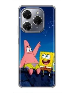 Чехол для TECNO Spark 20 Pro с картинкой «Губка Боб и Патрик ночью»