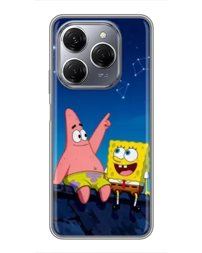 Чехол для TECNO Spark 20 Pro с картинкой «Губка Боб и Патрик ночью»