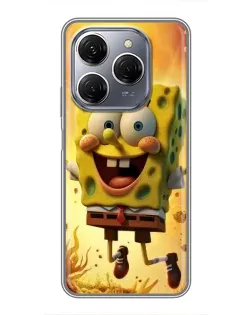 Чехол для TECNO Spark 20 Pro с картинкой «Губка Боб прыгает»