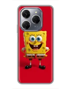 Чехол для TECNO Spark 20 Pro с картинкой «Спанч Боб на красном»
