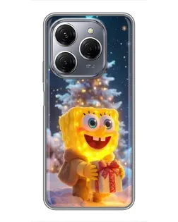 Чехол для TECNO Spark 20 Pro с картинкой «Рождественский Спанч Боб»