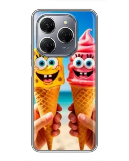 Чехол для TECNO Spark 20 Pro с картинкой «Спанч Боб мороженое»