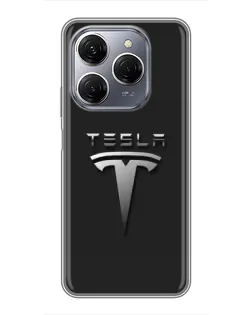 Чехол для TECNO Spark 20 Pro с картинкой «Стальной логотип Tesla»