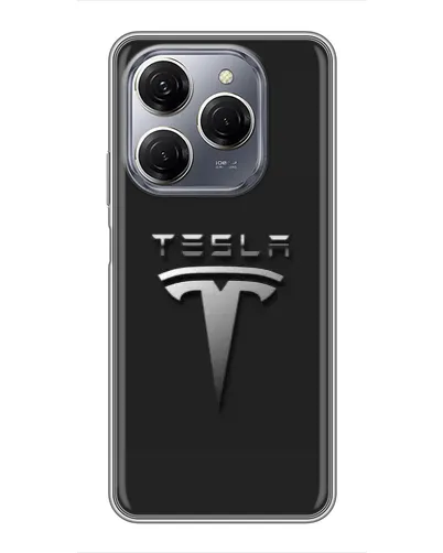 Чехол для TECNO Spark 20 Pro с картинкой «Стальной логотип Tesla»