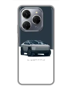 Чехол для TECNO Spark 20 Pro с картинкой «Серебристый Cybertruck Tesla»