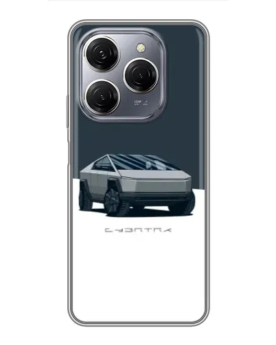 Чехол для TECNO Spark 20 Pro с картинкой «Серебристый Cybertruck Tesla»