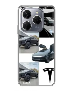 Чехол для TECNO Spark 20 Pro с картинкой «Коллаж Cybertruck Tesla»