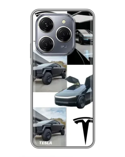 Чехол для TECNO Spark 20 Pro с картинкой «Коллаж Cybertruck Tesla»
