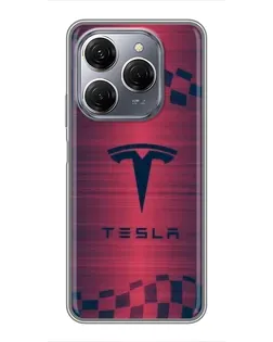 Чехол для TECNO Spark 20 Pro с картинкой «Тесла красный карбон»