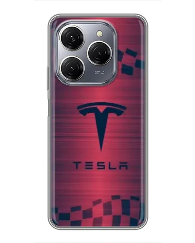 Чехол для TECNO Spark 20 Pro с картинкой «Тесла красный карбон»
