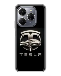 Чехол для TECNO Spark 20 Pro с картинкой «Tesla — серебристое авто»