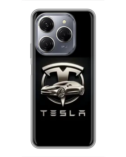 Чехол для TECNO Spark 20 Pro с картинкой «Tesla — серебристое авто»