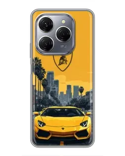 Чохол для TECNO Spark 20 Pro з картинкою «Жовтий Lamborghini місто»