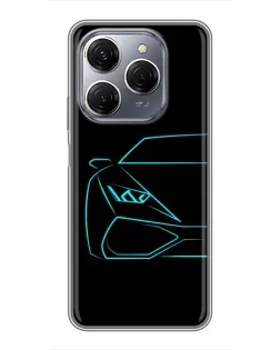 Чохол для TECNO Spark 20 Pro з картинкою «Блакитний силует Lamborghini»