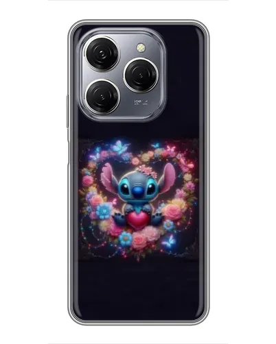 Чехол для TECNO Spark 20 Pro с картинкой «Stitch в цветах»