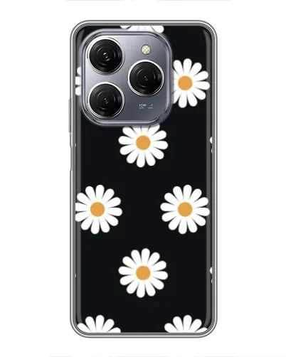 Чехол для TECNO Spark 20 Pro с картинкой «Ромашки на черном»