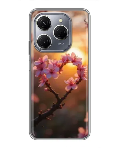 Чехол для TECNO Spark 20 Pro с картинкой «Розовый цвет сердце на фоне заката»