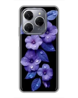 Чехол для TECNO Spark 20 Pro с картинкой «Фиолетовые цветы с росою»