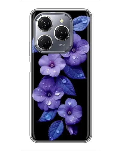 Чехол для TECNO Spark 20 Pro с картинкой «Фиолетовые цветы с росою»