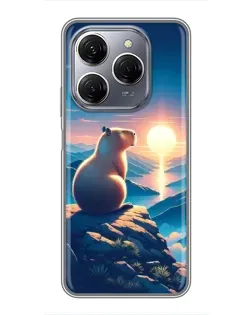 Чехол для TECNO Spark 20 Pro с картинкой «Закат солнца с капибарой»