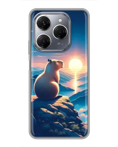 Чехол для TECNO Spark 20 Pro с картинкой «Закат солнца с капибарой»