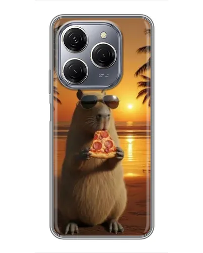 Чехол для TECNO Spark 20 Pro с картинкой «Капибара с пиццей»