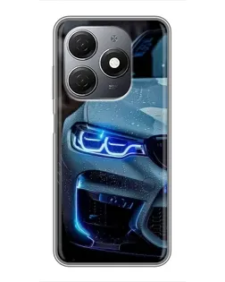 Чехол для TECNO Spark 20 с картинкой «Взгляд BMW с синими фарами»