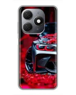 Чохол для TECNO Spark 20 з картинкою «Спортивна BMW та квіти»